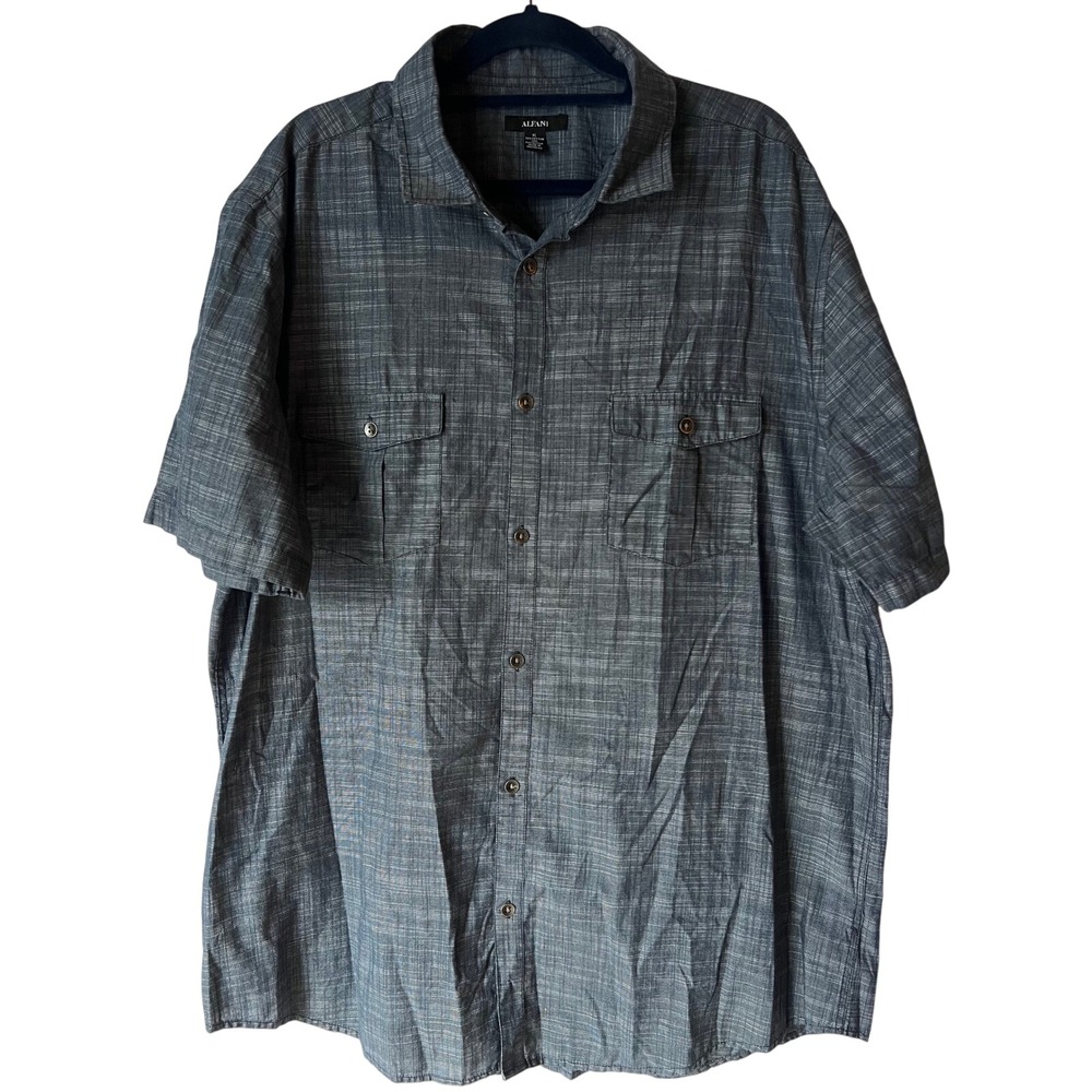Alfani Mens XL Blue Plaid Short Sleeve Button Down Shirt Casual Work